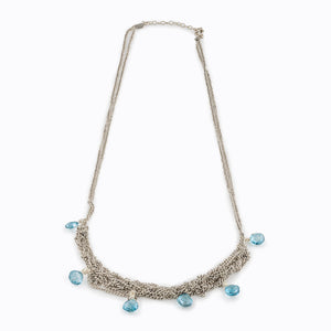 Silver Chain Necklace with Light Blue Glass