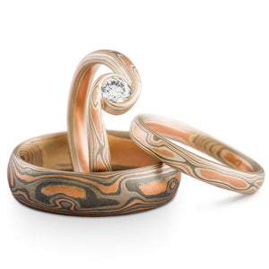 mokume gane wedding ring set with diamond