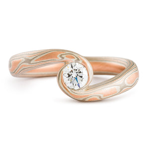 bypass diamond mokume gane ring by arn krebs in embers palette and woodgrain pattern
