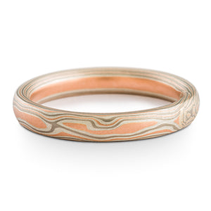 Dainty Mokume Gane Ring in Embers Palette and Woodgrain Pattern