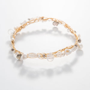 Thin Pearl & Gemstone Bangle