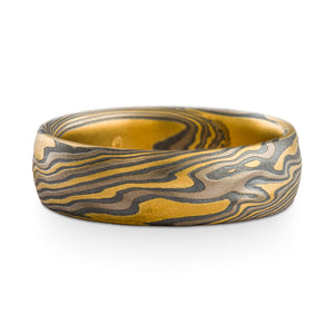 Mokume Gane Wedding Band or Ring in Twist Pattern and Flare Palette with Kazaru