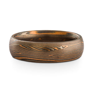 Mokume Gane ring or wedding band custom made arn krebs, embers palette and flow pattern with mokume knots, red gold palladium and silver