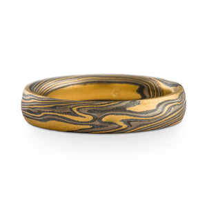 Mokume Gane Ring or Wedding Band in Flare Palette and Twist Pattern with Kazaru and Rugged Feel