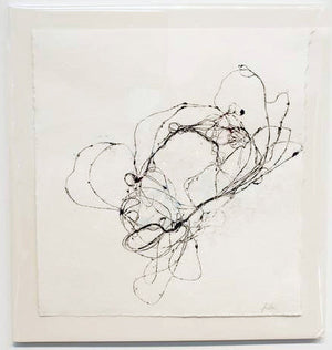 Abstract design resembling a loose nest wire pressed in black ink white paper.  printed media, home decor, interior decor