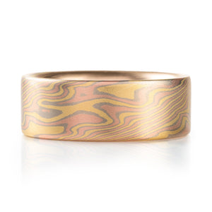 mokume gane all gold ring with flat profile in twist pattern