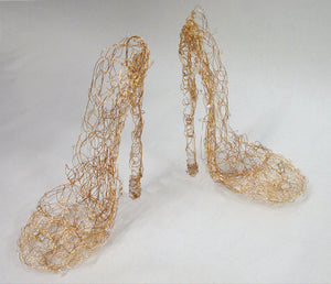wire shoes, wire shoe sculpture, shoe sculpture,