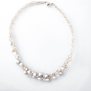 Spun Necklace with Gray and Ivory Freshwater Pearls