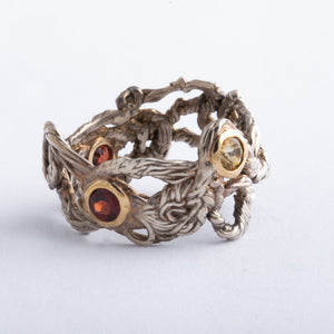 Silver Weave Ring with Garnet & Citrine