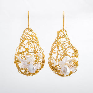 Spun Teardrop Earrings with Keishi Pearls and Quartz