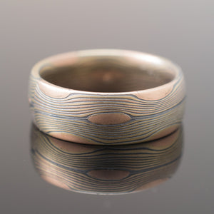 River Mokume Gane Band or Ring in Flow Pattern and Fire Metal Combination