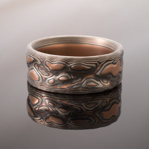 Arn Krebs mokume gane guri bori wedding band jewelry ring in silver and red gold