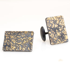 Arn Krebs Mokume Gane wedding jewelry cuff links in oxidized sterling silver and 14k gold