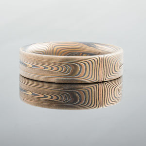 mokume gane ring mens wedding band tri gold vortex pattern