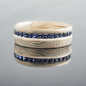mokume gane ring wedding ring woodgrain gold sapphires