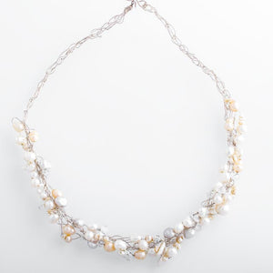 Spun Necklace with Pink White and Gray Freshwater Pearls