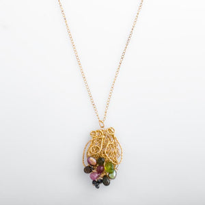 Knotted and Spun Freshwater Pearl and Gemstone Pendant
