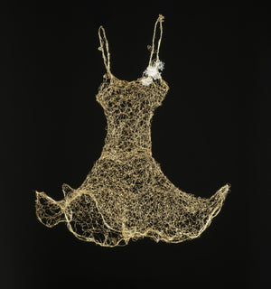 Brass wire, hand woven, with glass and resin. Wire Dress Sculpture