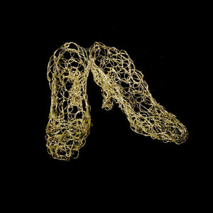 Gold wire womens heels sculpture densely woven thick wire, small art pieces, tabletop or mounted display, home decor