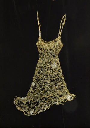 contemporary art, fine art, fiber art, wire dress, Nicole hollis, golden