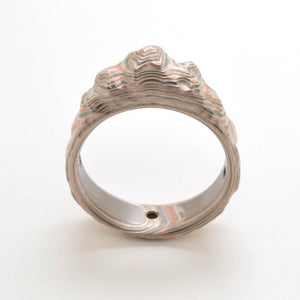 mokume gane ring mens mountain shaped wedding band gold woodgrain topographical