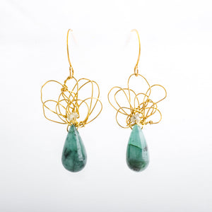 14K Gold Knots with Jade and Raw Diamonds