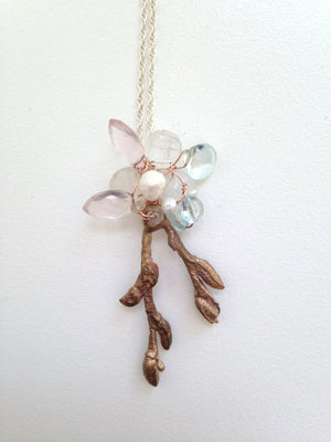 Bronze Flower Pendant with Gemstones