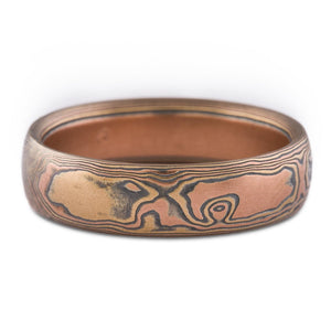 mokume gane wedding band fire palette woodgrain pattern