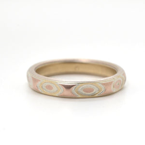 Mokume Gane Ring or Wedding Band Faceted Droplet Pattern in Fire Palette SHIPS TODAY