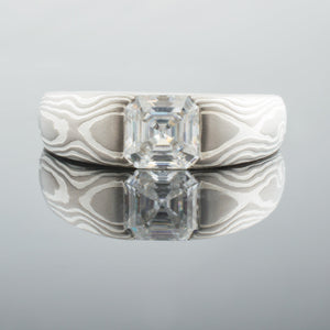 mokume gane ring square diamond engagement ring wedding band woodgrain