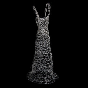  wire woven dress standing sculpture metallic artisan sparkle