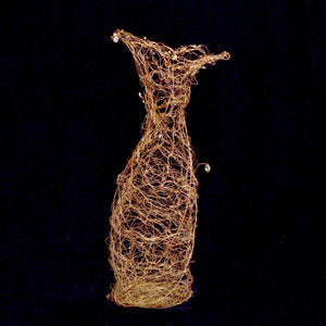 Tall woven copper wire vase sculpture densely woven, home decor