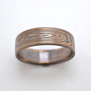 mokume gane ring mens wedding band gold oxidized woodgrain
